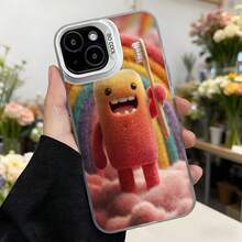 Cubierta de teléfono con diseño de personaje de peluche naranja con cepillo de dientes y arcoíris en nube rosa colorido para uso diario y regalo Aplicable a los teléfonos de la serie Apple y Galaxy - Blanco - Ver 7