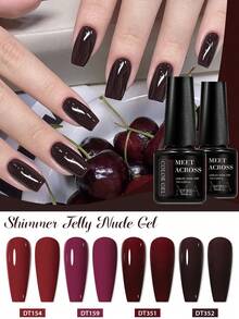 MEET ACROSS 4pcs Wine Red Gel Nail Polish Set , Long Lasting, Lead-Free, HEMA TPO Free, 7ml Semi Permanent Soak Off UV Gel Varnish For Christmas Nails, DIY Nail Art Design All For Decoration, Manicure Painting Gel Vernis Kits For Salon And Home Nail Supplies - 彩色 - 查看 12