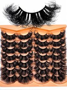 14 Pairs Extra Thick & Fluffy Faux Mink Eyelashes, Cat Eye Style, Natural & Soft 3D False Lashes, Dramatic Messy Mink Lashes, Lengthening & Curling Lashes For Makeup, Reusable