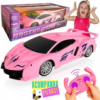 Atacarejo Kids Carrinho Controle Remoto Feminino Super Rápido Rosa Com Luz