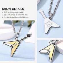 Suplight Gold Electric Guitar Necklace Stainless Steel Two Toned Rock Punk Bass Guitar Pendant Person.Alized Music Lover Jewelry Gifts For Men Women,04.Guitar-Goldplatedstainlesssteel - 04.吉他-鍍金不銹鋼 - 查看 6