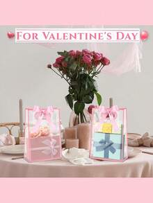 Transparent Gift Bags With Ribbons, Plastic Gift Bags With Ribbon Bows, Reusable PP Gift Bags With Cut-Out Handles, Reusable PP Flower Bags With Ribbons, Suitable For Weddings, Brides, Birthday Parties, Business Occasions - Multicolor - View 3