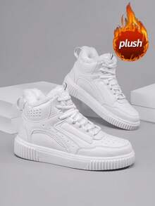 Women's Zip-Up Snow Boots, Latest 2025 Autumn/Winter High-Top Sneakers, Thermal Lined Thick Warm Fur Boots, Side Zipper Closure, & Fashionable Mid-Calf Boots, Flat Round Toe, Non-Slip & Waterproof Leather, Outdoor High-Top Sneakers, Cold-Resistant & Anti-Freeze, Suitable For Couples, Holiday Outings, Parties, Shoes - White - View 6