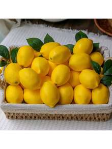 48 Packs Fake Lemons Artificial Fruits With Leaves, 3.5" And 2.8" 2 Size Faux Yellow Lemons Decor Realistic Fruits For Bowls Decor Table Centerpieces Kitchen Summer Decorations, 2/12/24/48 Pack - Multicolor - View 2
