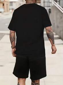 Camiseta de Manga Corta para Hombre, Moda Casual Deportiva, Fitness, Aire Libre, Hogar, Impresión 2D de Moda, Elástica y Cómoda, Adecuada para Deportes, Viajes y Uso Diario - Corte Regular, Cuello Redondo, Tejido de Punto, Camiseta Versátil para Todas las Estaciones, Camiseta Estampada - Negro - Ver 2