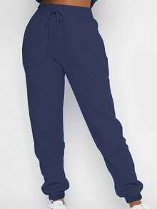 2pcs Women Casual Outdoor Sports Suit, Street Fashion Hooded Sweatshirt Long Sleeve Top & Drawstring Loose Pants Set