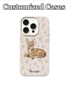 حافظة هاتف قابلة للتخصيص باسم مع خلفية زهرية أنيقة وتصميم غزال، مناسبة لهواتف 17 برو ماكس/17 إير/16 برو/15 برو ماكس/16E/14 بلس/13/12/11/XS/XR/XS ماكس، بأسلوب أنيق وجميل، هدية عيد مثالية للأصدقاء والزملاء والعائلة