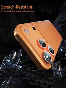 3 piezas Protector de lente de cámara de vidrio templado naranja con purpurina para iPhone 17 Pro/17 Pro Max, anti-caídas, purpurina, protector de pantalla de vidrio templado 9H con anillo de metal, accesorio decorativo - Naranja - Ver 6