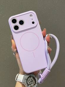 1 Matte Liquid Silicone Minimalist Magnetic Case With Short Lanyard For IPhone 16 15 14 13 12 Pro Max Plus Wireless Charge Soft Silicone Back Cover,Light Purple Comfortable Anti-Slip Phone Case, The Latest Suitable For IPhone 17 Air 17pro 17promax,Smartphone Protective Case - Light Purple - View 1