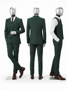6pcs Men's Slim Fit Hunt Green Suits Tuxedos Double Breasted Multicolor Blazer Vest And Pants With Tie  Brooch And Pocket Square, Prom Suits For Men Wedding Grooms - 墨綠色 - 查看 2