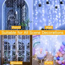 1PC 19.6ft X 9.8ft 600 LEDS 8 Lighting Modes Fairy Copper Light With Remote Colorful Window Curtain String Lights, USB Powered Waterproof For New Year Christmas Bedroom Party, Wedding Home Garden Wall Decorations - 白光 - 查看 2