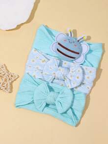 3pcs Baby Girl Cute Bee & Floral Print Nylon Stretchy Headbands (Without Paper Card) Love Valentine - Multicolor - View 11