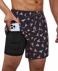 Bañador de hombre con forro de compresión, pantalón corto de baño de 5 pulgadas de entrepierna para hombres - Palma negra - Ver 12