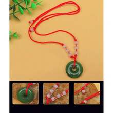 FORUBUS Green Jade Buddha Circle Red String Pendant Necklace - Chinese Traditional Amulet For Luck And Protection,Clightgreen+Greencircle - 淺綠色+綠圈 - 查看 4