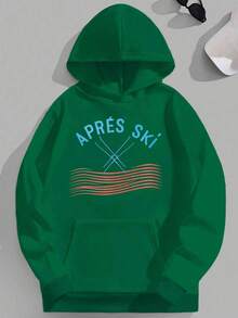 Men's Plus Size Casual Hoodie - Long Sleeve, Non-Stretch Polyester, Loose Fit, Knitted Fabric, Printed Pattern Hoodie - Green - View 2