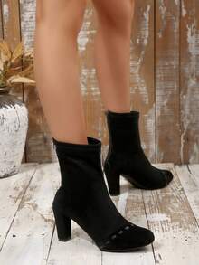 Fall/Winter 2025 New High Heel Thick Heel Warm Women's Mid-Calf Boots - Black - View 6