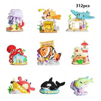 1 Pc Ocean Creature Small Particles Building Block Toy, Cute Ocean Animal Series Assembly Building Block Model, Have Sea Turtle, White Whale, Walrus, Blue Whale, Crab, Shark, Home Collection Decoration, Office Desktop Ornament, Desktop Ornaments, Christmas/Halloween/Birthday Gift