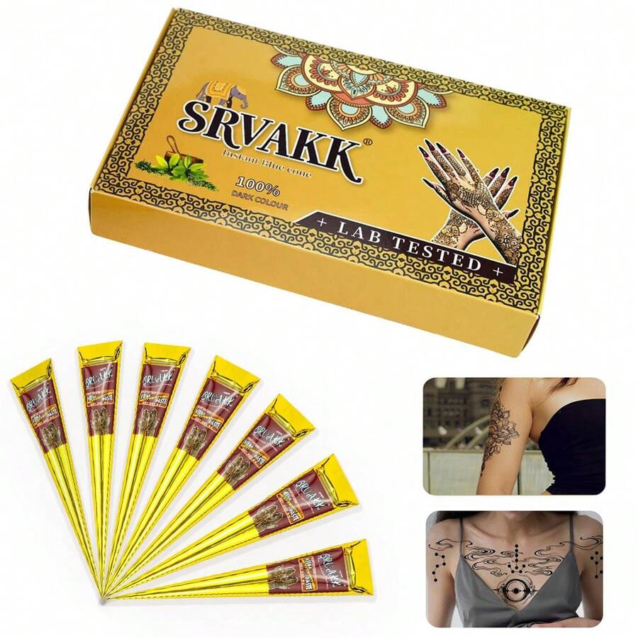 3/4/12 Pack SRVAKK - Henna Tattoo Cream, Brown/Black Temporary Henna Tattoo, Semi-Permanent Fingerprint Body Ink, Waterproof Henna Tattoo Cream, Suitable For Body Painting, Temporary DIY Pattern Creation - 彩色 - 查看 1