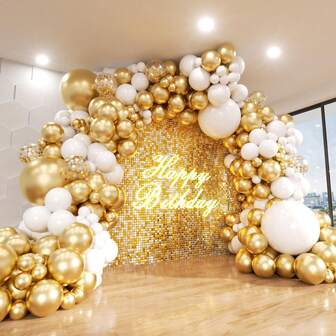 100 piezas Juego de arco de globos blanco y dorado, globos de color blanco mate, dorado metálico y confeti dorado, adecuado para bodas, compromisos, cumpleaños de niños/niñas, baby shower, nupcial, aniversario, decoración de Año Nuevo