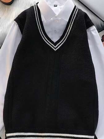 YouYuchen New Plus Size Men's Fashion Knit Vest, White V-Neck Sweater, Soft & Comfortable Knitwear, Casual Urban Commute Versatile, Autumn/Winter