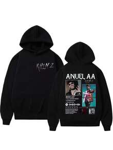Rap Singer Anuels AAs Rhlm 2 Album 2025 Merch Pullover For Autumn Winter Men Women Harajuku Comfortable Casual Cotton Hoodie - 黑色 - 查看 1