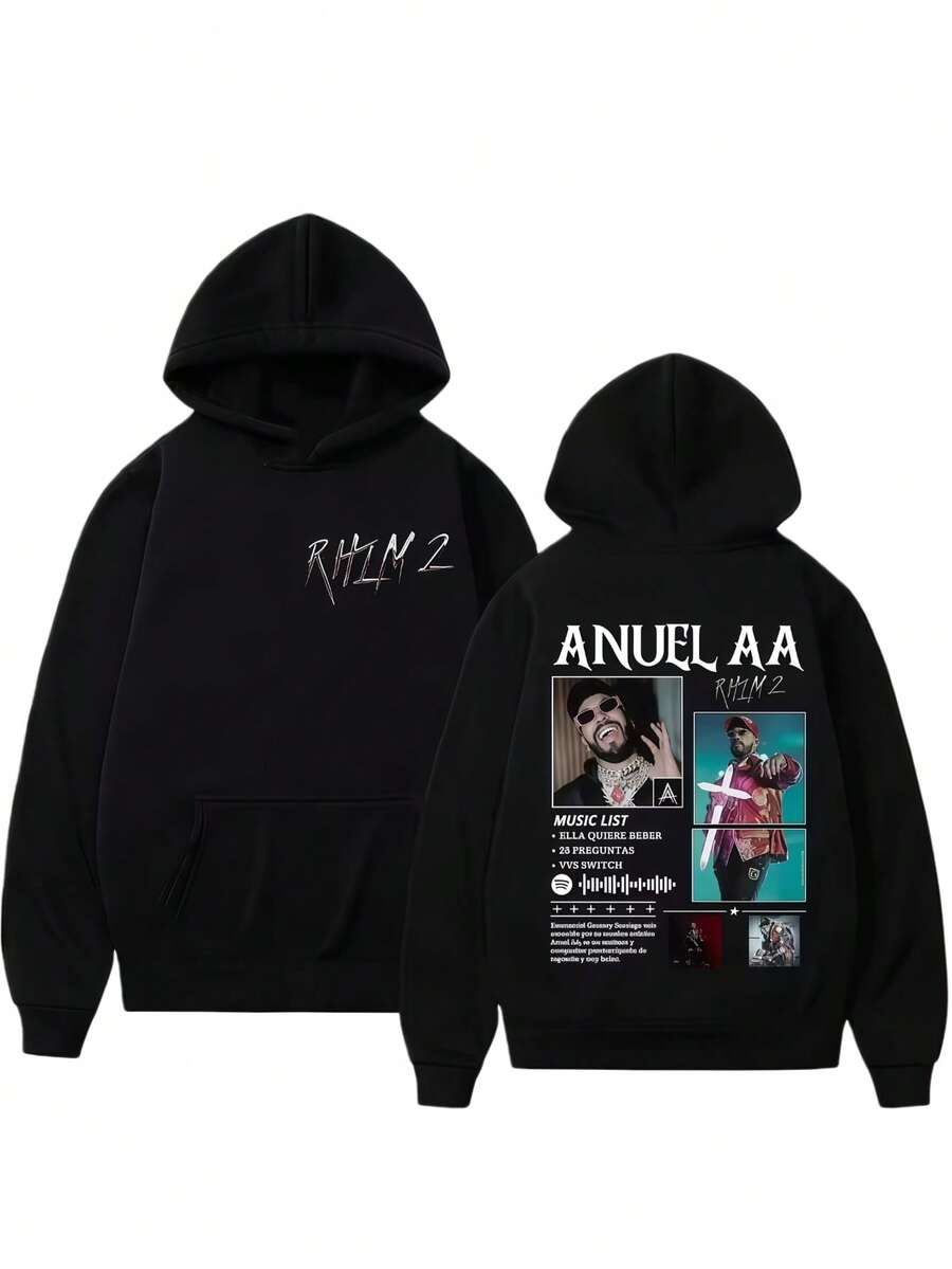 Rap Singer Anuels AAs Rhlm 2 Album 2025 Merch Pullover For Autumn Winter Men Women Harajuku Comfortable Casual Cotton Hoodie - 黑色 - 查看 1