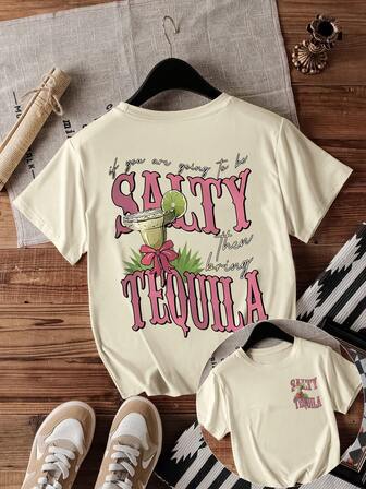 双面度假主题印花圆领 T 恤，休闲宽松短袖 T 恤，女式夏季上衣