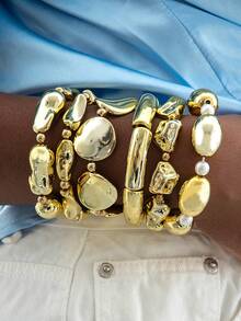 imoli مجموعة 2 قطعة/4 قطع/6 قطع من أساور الخرز المزيفة المفتوحة بتصميم هندسي قلب، تصميم أنيق مناسب للارتداء اليومي والكاجوال والحفلات والهدايا