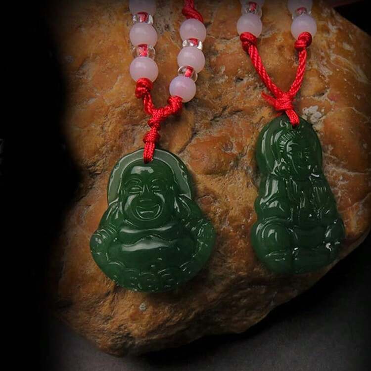 Collar colgante con círculo de Buda de jade verde y cuerda roja - Amuleto tradicional chino para la suerte y la protección, Bodhisattva verde - Bodhisattva Dgreen - Añade 5