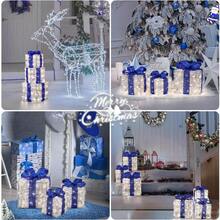 Quntis Set Of 3 Christmas Lighted Gift Boxes 140 LEDs Plug-In Christmas Decorations With 8 Modes And Timer Function Blue Lighted Up Boxes For Home Yard Holiday Party Indoor Outdoor - Blue - View 7