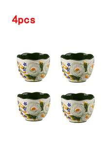 1pc/2pcs/4pcs Vintage Polish Jasmine Ceramic Tea Set, French Retro Embossed Hand-Painted Large Capacity Teapot & Cups, Suitable For Arabic Coffee, Milk Pot, Tea Pot, New Year, Daily Gathering, Party Hosting, Ideal Gift For Friends