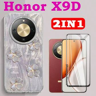 2-In-1 Honor X9D Silk-Screened High-Definition Tempered Glass Screen Protector & Honor X9D Colorful IMD Feather Pattern Shockproof Protective Phone Case