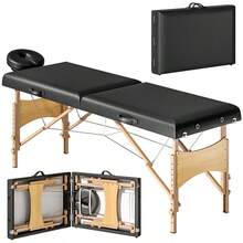 Folding 2-Section Mobile Massage Bed, 70cm Height-Adjustable Massage Table With Wide-Banded Headrests, Wooden Foot Massage Bed, Black Makeup Bed - 黑色 - 查看 9