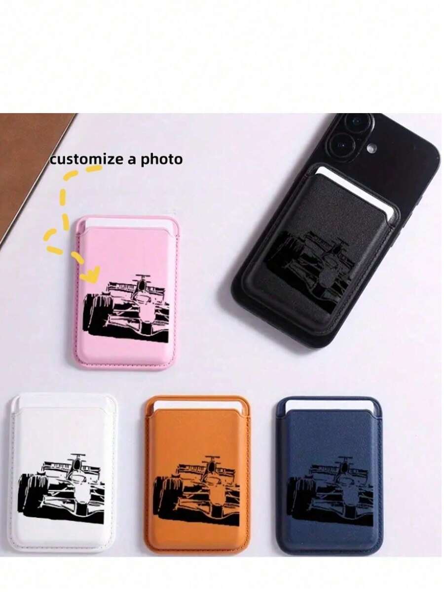 1pc Custom New Fashion Creative Premium Faux Leather Magnetic Card Holder, Compatible With IPhone - Ultra Slim Protective Design, Holds 1-3 Credit Cards Or ID, ID Card Holder Thin Wallet Magnetic Closure - Pink - View 1