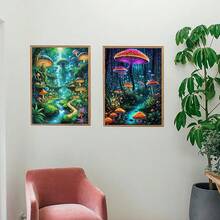 Mushroom Diamond Art Painting Kits For Adults 2 Pack Mushroom Forest Diamond Painting Kit Paint With Diamond Kit For Beginners DIY Full Drill Gem Art Home Wall Decor 12 X 16 Inch,ZSH02 - ZSH02 - 查看 4