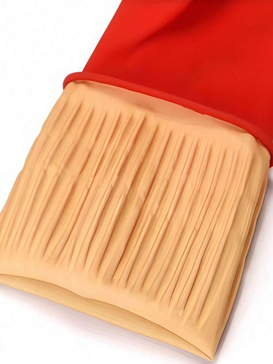 1 Pair Durable, Waterproof, Anti-Slip Rubber Gloves, Suitable For Household Chores, Cooking, Gardening And Laundry. Unisex, Reusable, Good Protective Performance, Firm Grip. Red Color, Ideal For Kitchen And Home Decor. - Multicolor - View 1