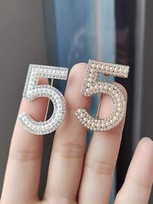 1pc Vintage Women's New Faux Pearl Letter Brooch, High-End Rhinestone Number 5 Brooch Pin For Dress,Accessories,Beach Towel - A - View 3