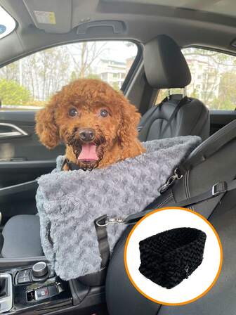 1pc Plush Warm Car Center Console Pet Armrest Nest, Suitable For Carrying Cats/Small Dogs, Pet Travel Car Seat Cushion