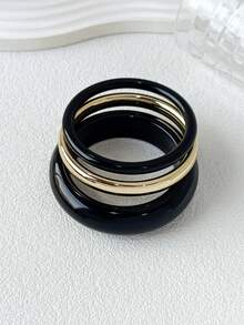 Set de 3 piezas de pulseras de acrílico retro elegantes y exageradas con brazalete de CCB dorado, de diseño simple, adecuadas para uso diario y de fiesta, para todas las estaciones - Multicolor AU - Ver 5