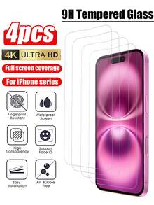 4Pcs Tempered Glass Compatible With IPhone 16 17 15 13 11 12 14 Pro Max Mini Screen Protector Compatible With IPhone 16 17 8 Plus X XR XS MAX Protective Glass Screen Protection Essentials, Applicable To Daily Shield, Office, Home Daily Shield Office Home Phone Screen Protector Phone Accessories Waterproof Shockproof Anti-Fall Scratch Resistant - Clear - View 16