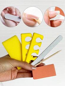 6pcs Nail Care Tools Set - Nail File, Buffing Block, Sponge Finger Separator, Manicure Stick - Multicolor - View 2