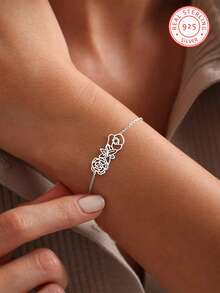 One Piece 925 Silver Personalized Flower Bracelet, Family Birthday Flower Bouquet Bracelet, Personalized Gifts, Birthday Gifts, Valentine's Day Gifts, Christmas Gifts, Gifts For Girlfriends, Family And Classmates - Silver - View 3