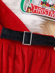 3 件套年轻女孩圣诞长袖上衣 + 喇叭裤 + 帽子，秋冬季服装 - 紅色 - 查看 4