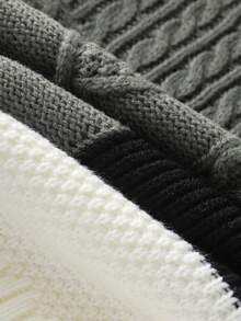 Men's Casual Colorblock Patchwork Long Sleeve Sweater, Autumn/Winter - White - View 7