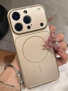 1pc Luxury Glass Lens Protection Magnetic Wireless Charge Orange Phone Case Compatible With IPhone 17 AIR 16 15 14 13 Pro Max Plus Soft Silicone Back Cove - Titanium Gray - View 2