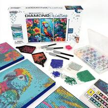 [Free Shipping]Diamond Painting Kit, Diamond Art Ready To Hang Framed Canvas With Storage And Accessory Kit, Parrot Paradise, 3 Stretched Canvas Panels, 14" X 7" Each,ParrotParadise - 鸚鵡天堂 - 查看 1