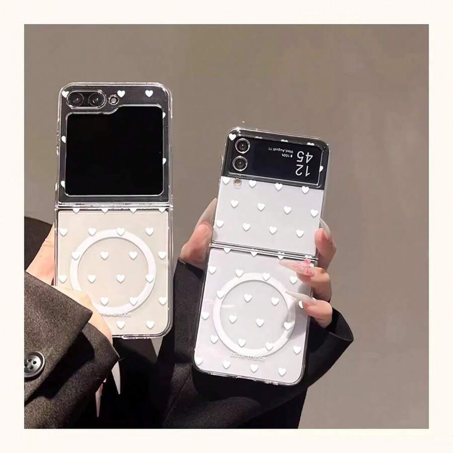 Magnetic Minimalist Heart Pattern Flip Phone Case, Compatible With Galaxy Z Flip7, Flip6, Flip5, 4, 3, And Galaxy Z Fold7, Fold6, Fold4, Fold3 Series. Full-Coverage Protection With Scratch-Resistant And Shockproof Features. Suitable For Both Men And Women. Perfect Christmas Or Holiday Gift. - 無色 - 查看 1