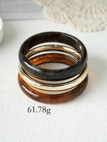 Bộ 3 chiếc vòng tay acrylic kiểu dáng retro thanh lịch, phóng khoáng, kết hợp với vòng tay CCB vàng, trang sức nữ, thiết kế tối giản, không khảm nạm, phù hợp cho cả ngày thường và các bữa tiệc quanh năm. - MulticolorAW - Xem 4