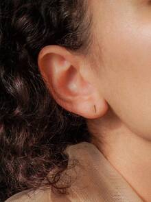 1pc Stainless Steel Long Bar Stud Earrings Chunky Geometric Bar Stud Earrings External Thread Exquisite Women Earrings For Gifts - Stud Earrings - View 4