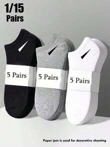 15双男女通用运动袜，适合春、夏、四季穿着，白色/黑色/灰色短袜，隐形袜，纯色简约风格，适合日常休闲穿着。 - 彩色 - 查看 2